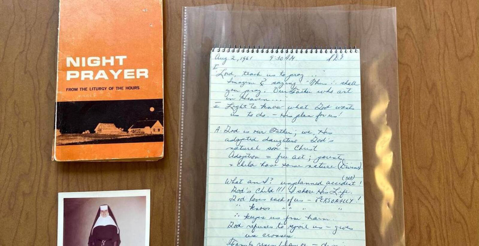 FinalProfessionofVows(Aug.13,1968),Dorothy'sNightPrayerbook,HandwrittenjournalcontainingretreatnotesDorothytookbeforeherClothing(August12,1961)andduringherCanonicalYear(1961-62),FinalProfessionofVows(Aug.13,1968)